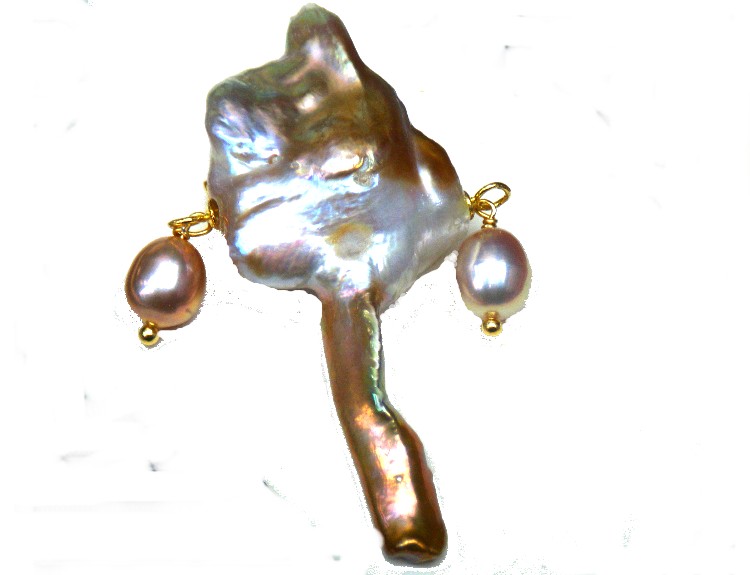 Natural Colours Pearl Brooch with Two Drops