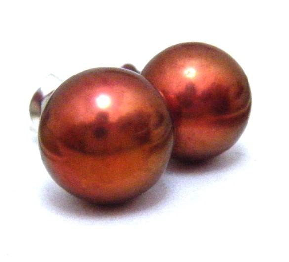 Red 9mm Button Stud Pearl Earrings