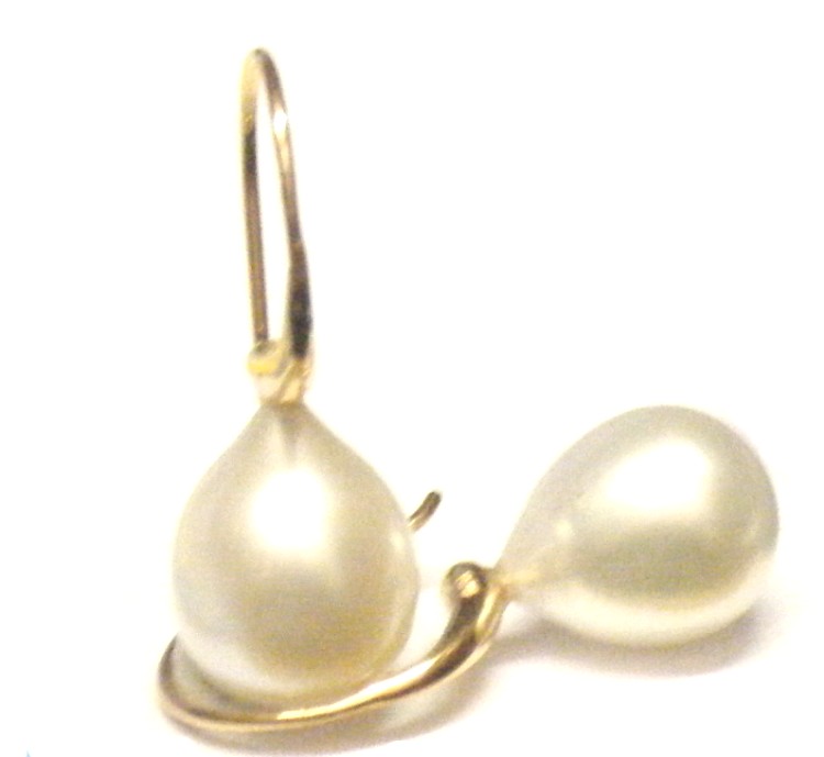 White 11 by 13.7mm Drop Pearl Earrings on Rose Gold Vermeil