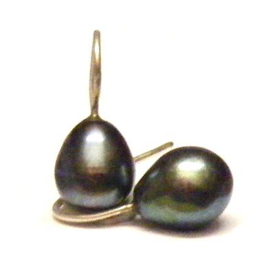 Black Drops on Silver Hooks Earrings