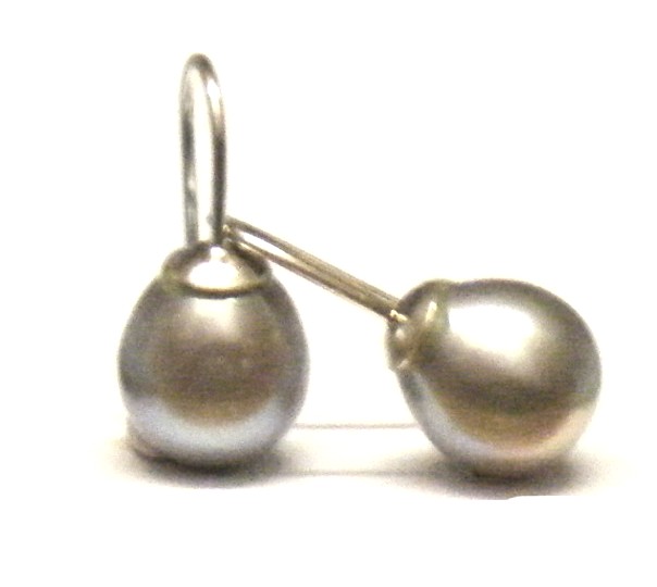 Grey 10mm Drops on Silver Hooks Earrings