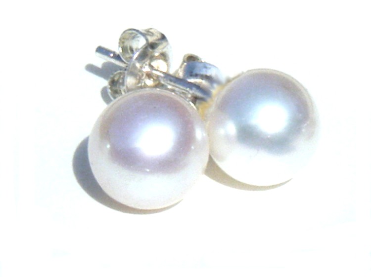 white 11mm AAA Pearl Button Silver Stud Earrings