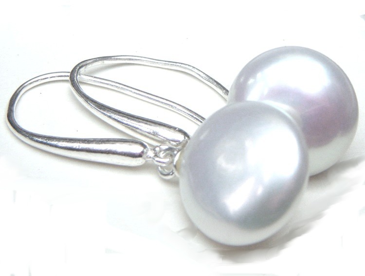 White 12mm Coin Pearl Earrings